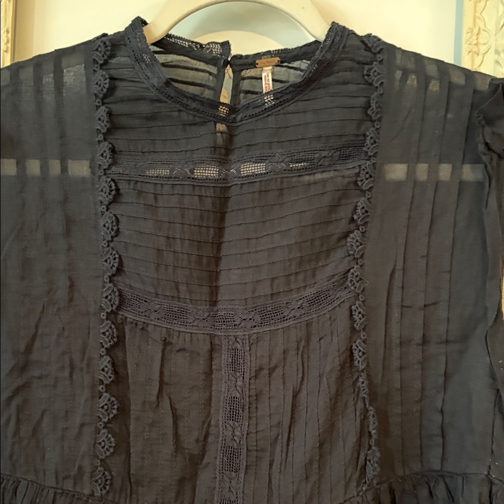 FREE PEOPLE | Cotton Black Lace Tunic Mini Dress with Pockets Coverup - Picture 7 of 16